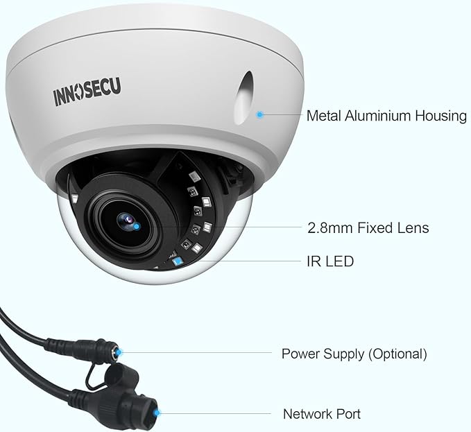 AI 8MP PoE Camera, Wired IP Vandal-Proof Dome Security Surveillance Camera, Waterproof IP67, Face Detection, Human&Vehicle Detection, 2.8mm 110°, Built-in Mic, No PT Supported, IND8BR56A