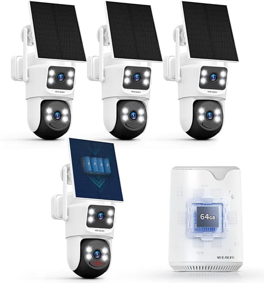 WEILAILIFE 【Auto Tracking & 2-Way Audio】 Security Cameras Wireless Outdoor, WiFi Home Video Surveillance Systems, Solar Powered PTZ Security Camera System DVR Kits