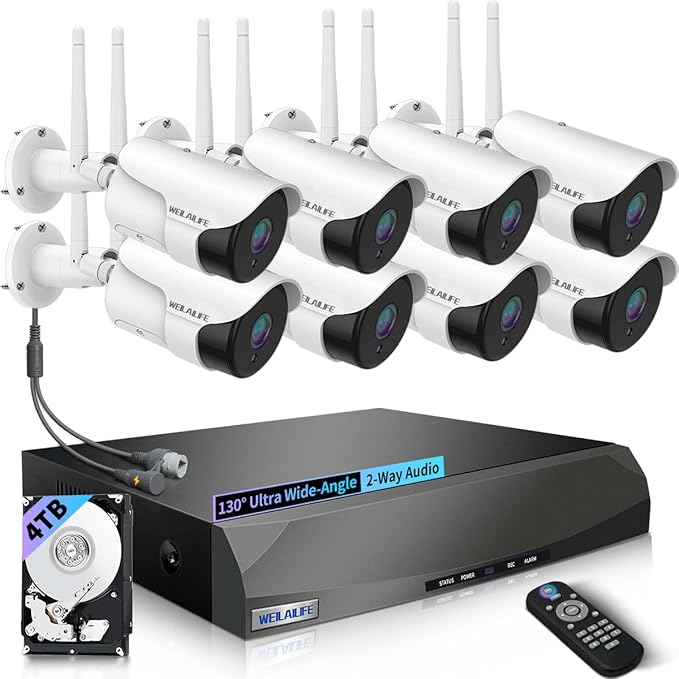 WEILAILIFE 【130° Wide-Angle & 2-Way Audio】 Outdoor Wireless Security Camera System, WiFi Video Surveillance, Home Security Cameras