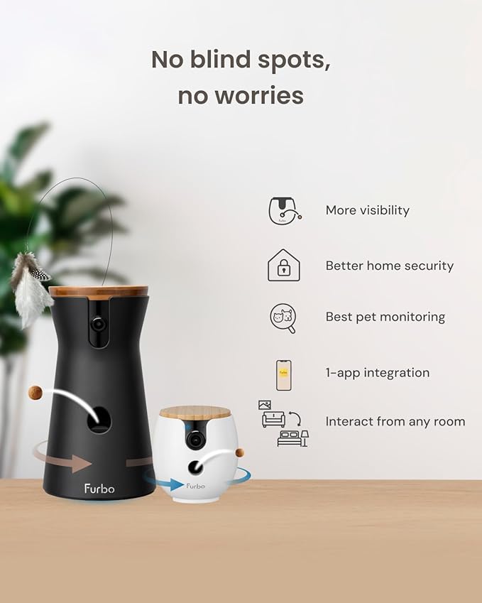 Furbo 360° Cat Camera + Mini 360° Cam [New Subscription Required at Setup] 2-Camera Bundle Nanny Subscription: Cat Safety Alerts, Pet Camera with Speaker, Phone App & Night Vision