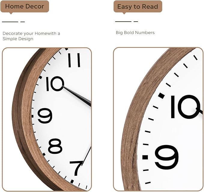 AKCISOT Wall Clock, Modern Small Wall Clocks Battery Operated 8 Inch, Silent Non-Ticking Analog Classic for Office, Home, Bathroom, Kitchen, Bedroom, School(Walnut Grain)