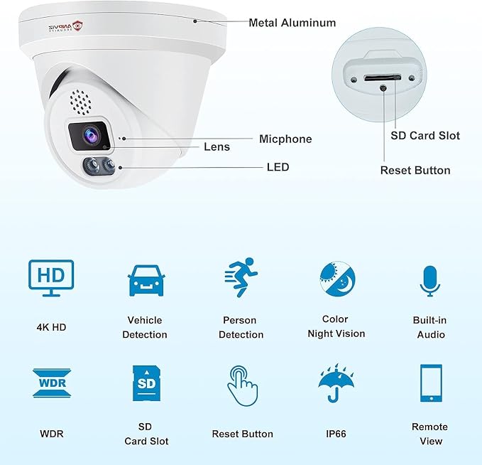 Anpviz 4K IP PoE Camera, PoE Turret Security Camera Outdoor with Built-in Mic & Speaker, Human Vehicle Detection, 100FT Smart Color Night Vision, 8MP(3840x2160), Up to 256GB SD Card, NDAA Compliant