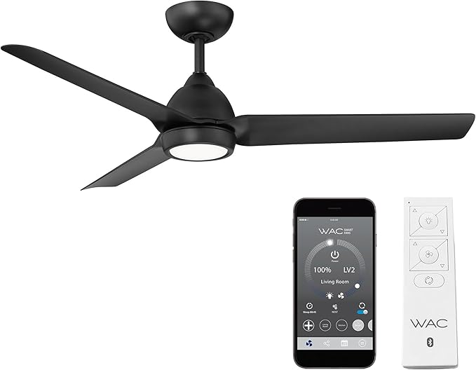 Mocha Indoor/Outdoor 3-Blade Smart Compatible Ceiling Fan 54in Matte Black with 3000K LED Light Kit and Remote Control with Wall Cradle. Works with iOS/Android, Alexa, and Google Assistant.