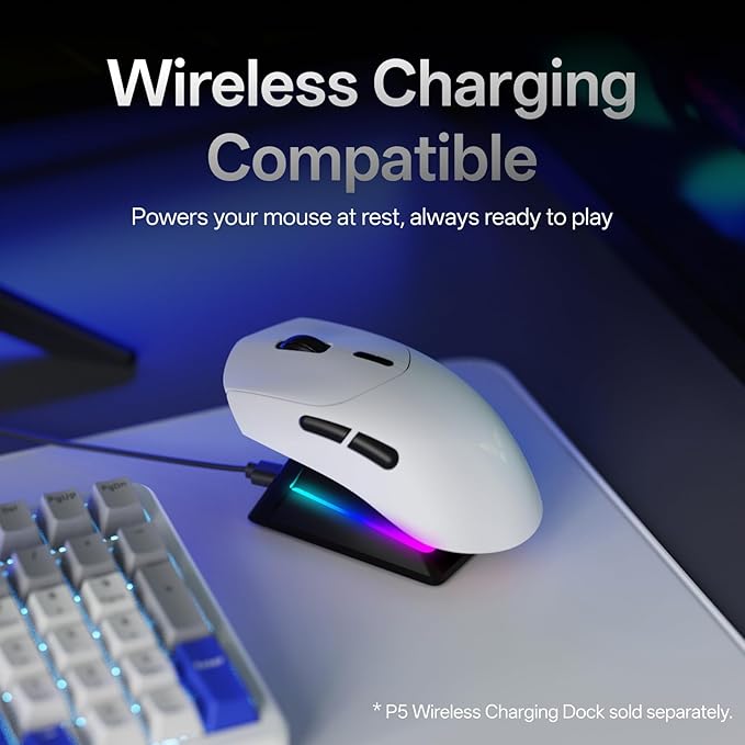 Rapoo VT7 Wireless Gaming Mouse, True 8K Wireless Polling Rate, 53g Lightweight, Up to 750 Hr Battery, Nordic nRF54L15 MCU, 100-Million Mechanical Switch, 10 Programmable Buttons, White