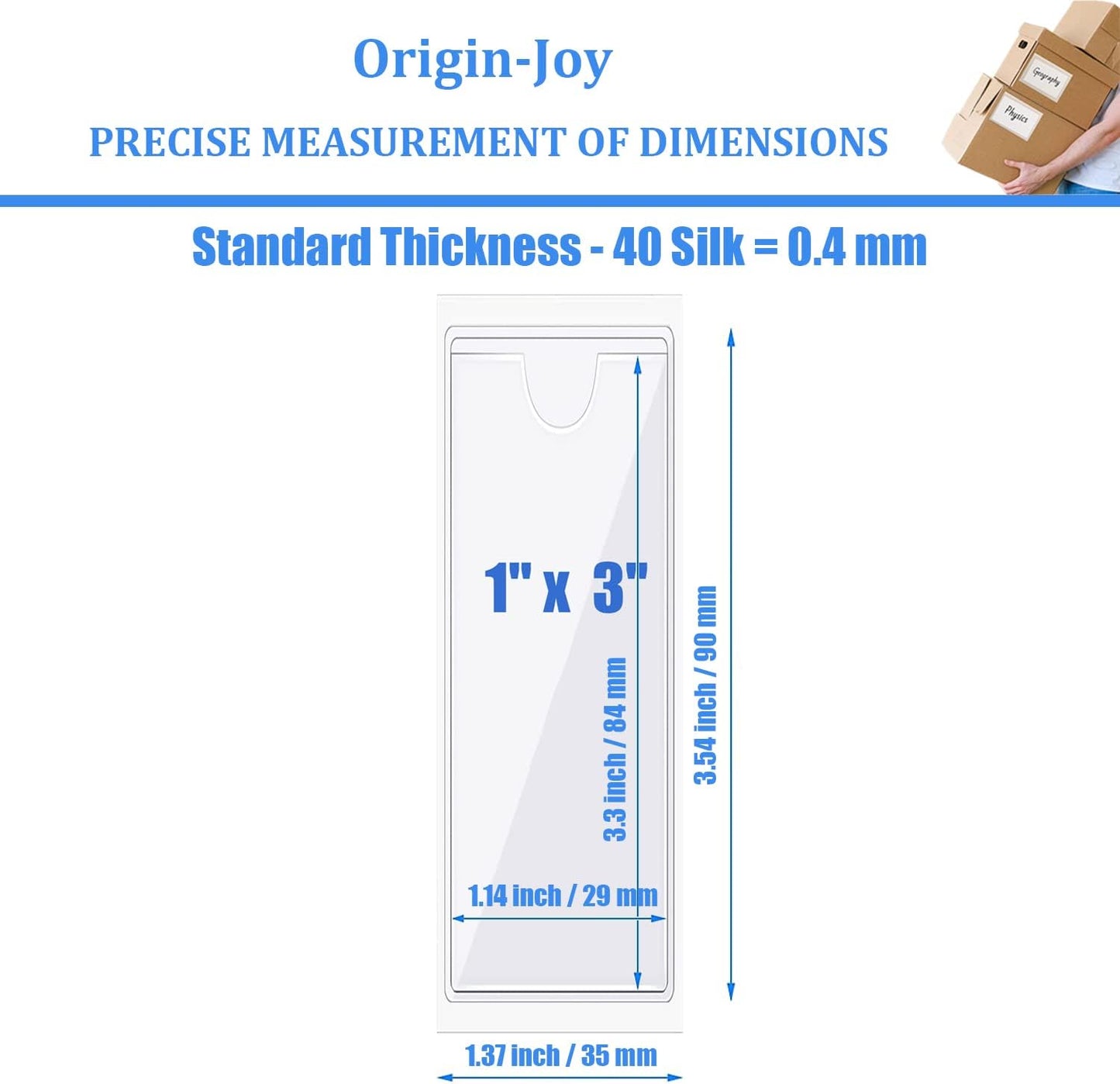 Origin-Joy 25 PCS Self-Adhesive Index Label Pockets, Clear Plastic Peel & Stick Card Holders with Top Open for Loading (1 x 3 inch)
