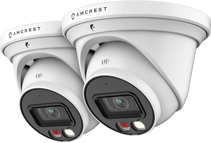 Amcrest 2-Pack AI Turret IP PoE Camera w/ 49ft Nightvision, Security IP Camera Outdoor, Built-in Microphone, Human & Vehicle Detection, Active Deterrent,129° FOV, 5MP@20fps 2PACK-IP5M-T1277EW-AI