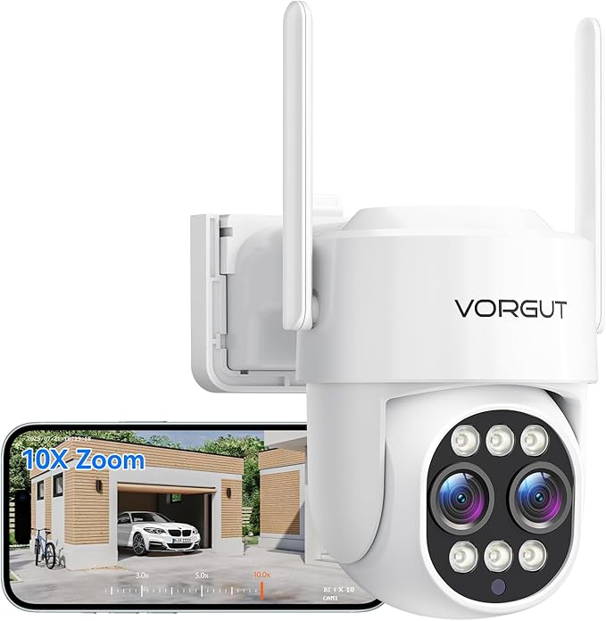 Wireless Security Camera Outdoor, 4MP 10x Optical Zoom Dual Lens WiFi Cameras for Home Security 360° PTZ Surveillance, Color Night Vision, Auto Tracking, Human Detection, 2.4Ghz & 5Ghz WiFi