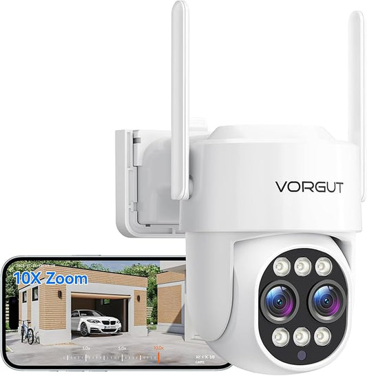 Wireless Security Camera Outdoor, 4MP 10x Optical Zoom Dual Lens WiFi Cameras for Home Security 360° PTZ Surveillance, Color Night Vision, Auto Tracking, Human Detection, 2.4Ghz & 5Ghz WiFi