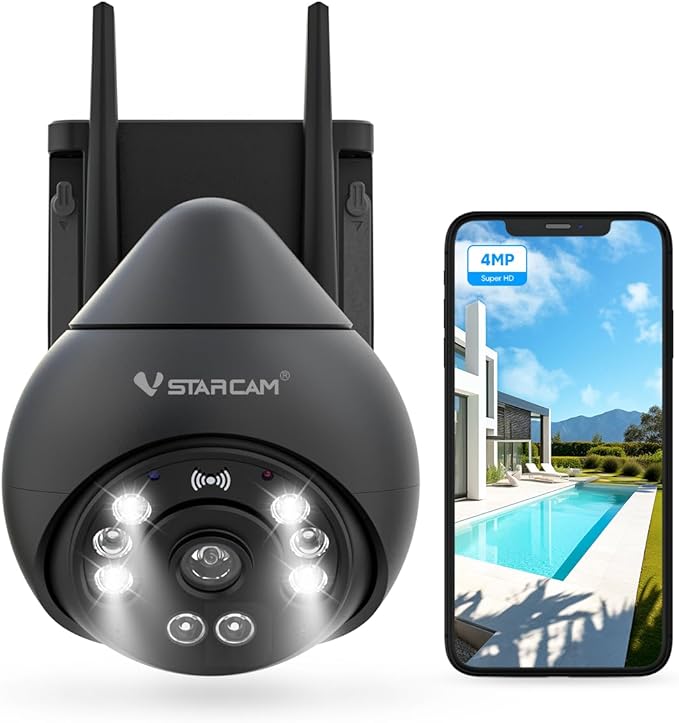 VSTARCAM 4MP Outdoor Security Camera, 2.5K, 360° View, Color Night Vision, PIR Motion Detection, Spotlight Siren Alarm, 2-Way Talk, IP66 Weatherproof, Cloud/SD Storage