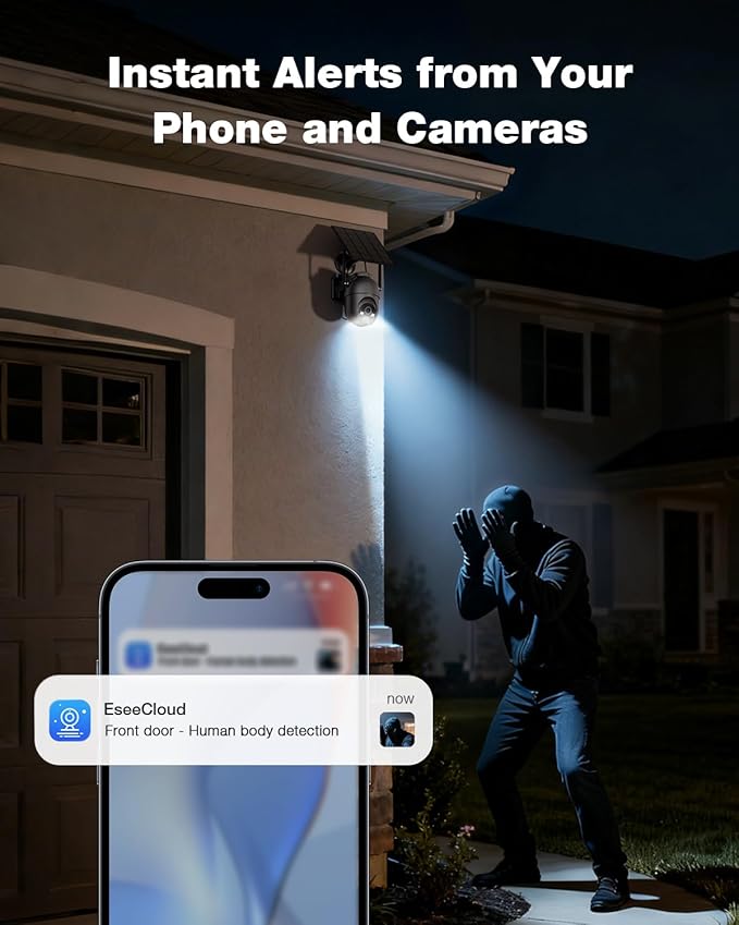 SEHMUA Security Cameras Wireless Outdoor-4-cam kit, No Monthly Fee, Solar Powered, Colorful Night Vision, 360° PTZ, 4MP Live View, Centralized Control, 2.4G&5G Router Compatible for Security System