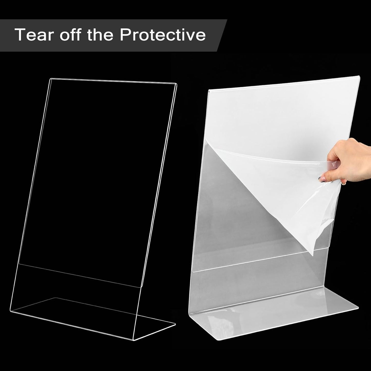 Qilery 2 Pcs 11 x 17 Inch Acrylic Sign Holder Clear Display Stand Frame Table Top Slant Back Plastic Sign Holder Flyer Document for Menu Workers Teachers Office School Desktop