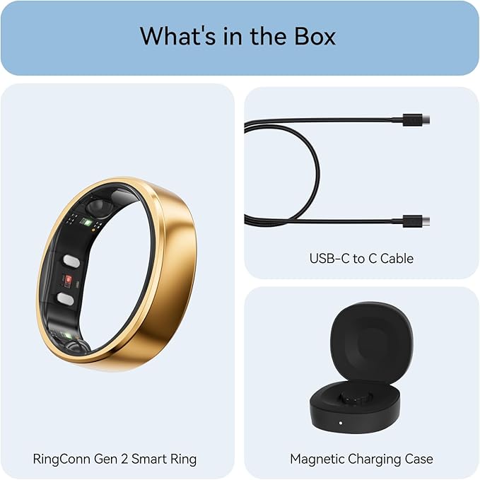 RingConn Gen 2, World’s First Smart Ring with Sleep Apnea Monitoring, No APP Subscription, 12-Day Battery Life, Stress/Heart Rate/Women's Health Tracker, Android & iOS Compatible (Rose Gold, Size 13)