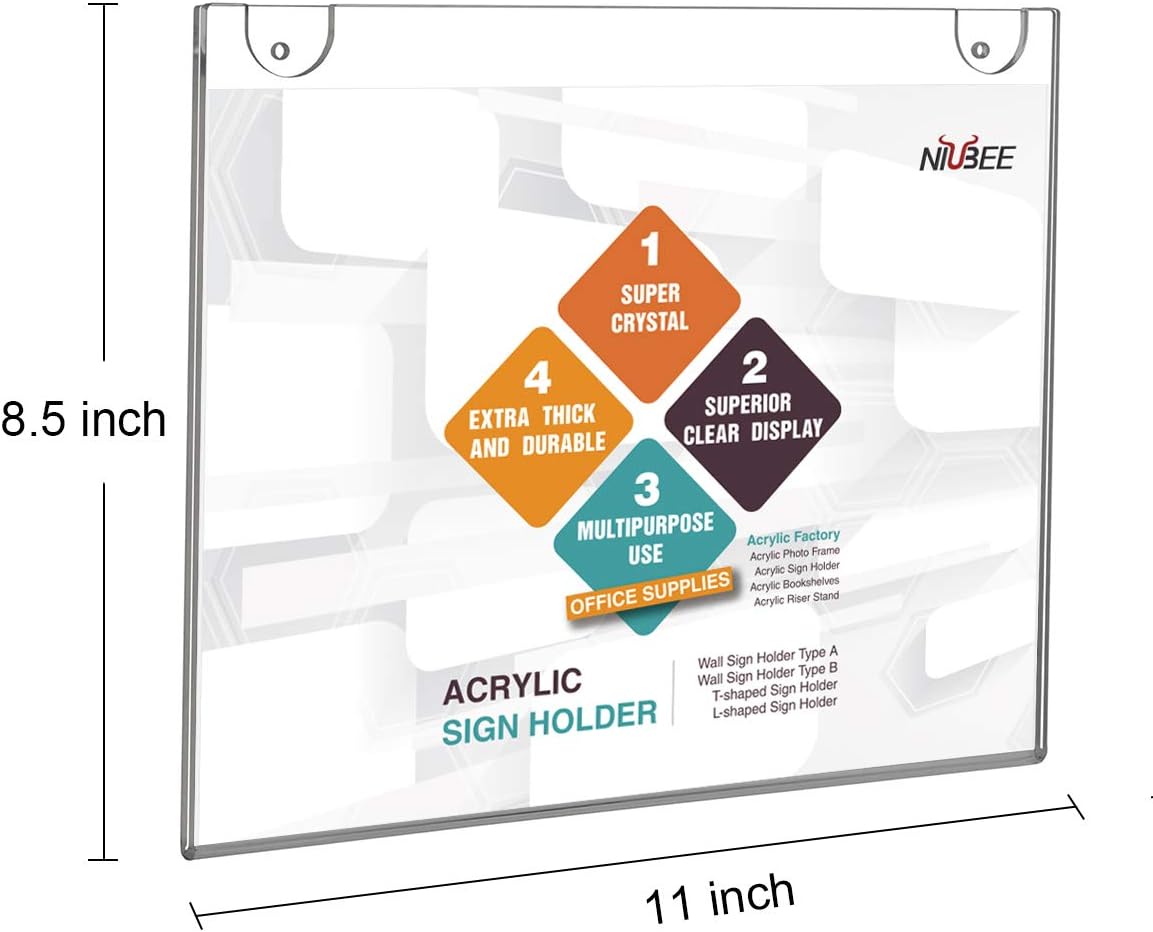 NIUBEE 20-Packs Acrylic Wall Mount Sign Holder 8.5 x 11, Clear Ad Frames for Papers.