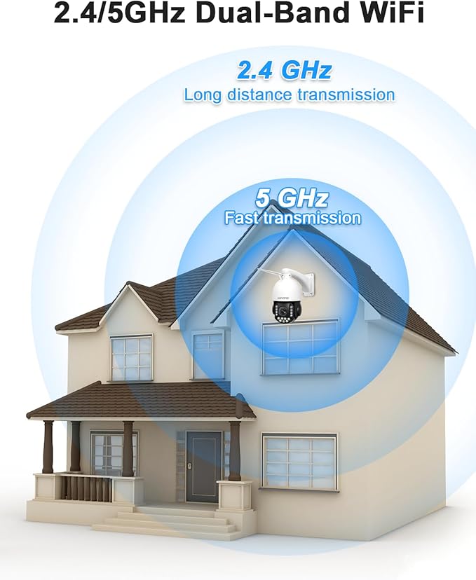 4K PTZ Security Camera Outdoor with 30X Optical Zoom, 1000FT Night Vision, 8MP 360° WiFi Wireless RTSP IP Camera, Auto Tracking, Person/Vehicle Detection, 2.4/5GHz Wi-Fi, 2-Way Audio