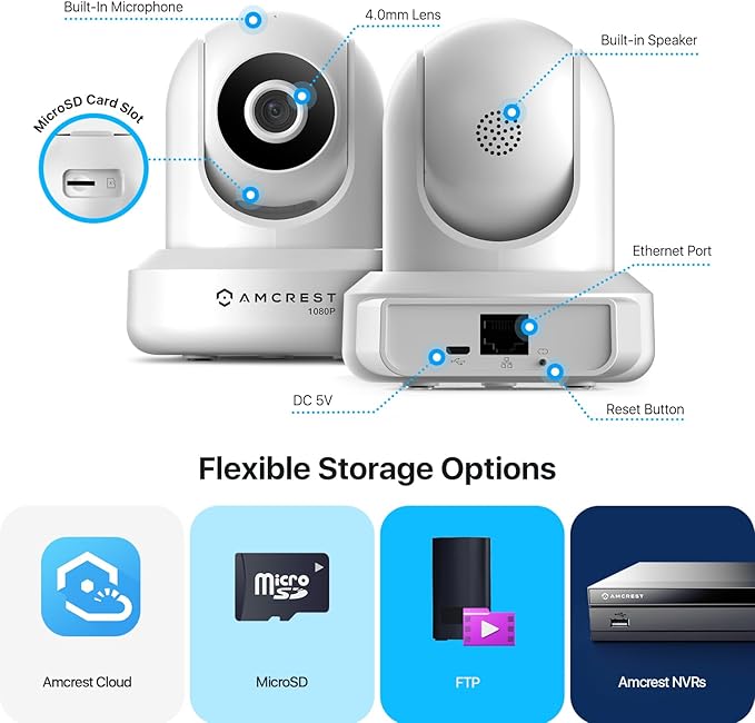 Amcrest 1080P WiFi Security Camera 2MP Indoor Pan/Tilt Wireless IP Camera, IP2M-841W (White)