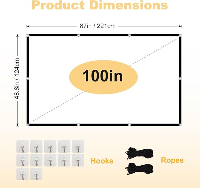 Foldable 100-inch Projector Screen,XINLEMY 4k 16:9 Anti-Crease Portable Washable Projector Backing Black Absorbs Light Movies Screens for Home Theater Backyard Indoor and Outdoor Camping
