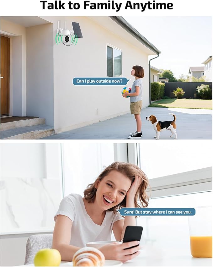 《100% Solar Powered & 2-Way Audio》Outdoor Wireless PTZ Camera System, 4MP Solar Powered Battery Cameras,Home Video Surveillance DVR Kits