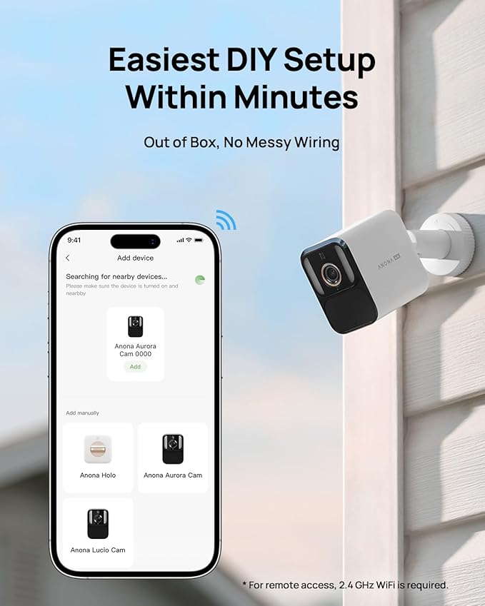 Anona Aurora 4K Solar Security Cameras Wireless Outdoor, Forever Power with Solar Panel, 8MP Color Night Vision, 24/7 AOV Recording, No Monthly Fees, AI Detection, Easy Setup, 2.4 G WiFi, IP67, 2 Pack
