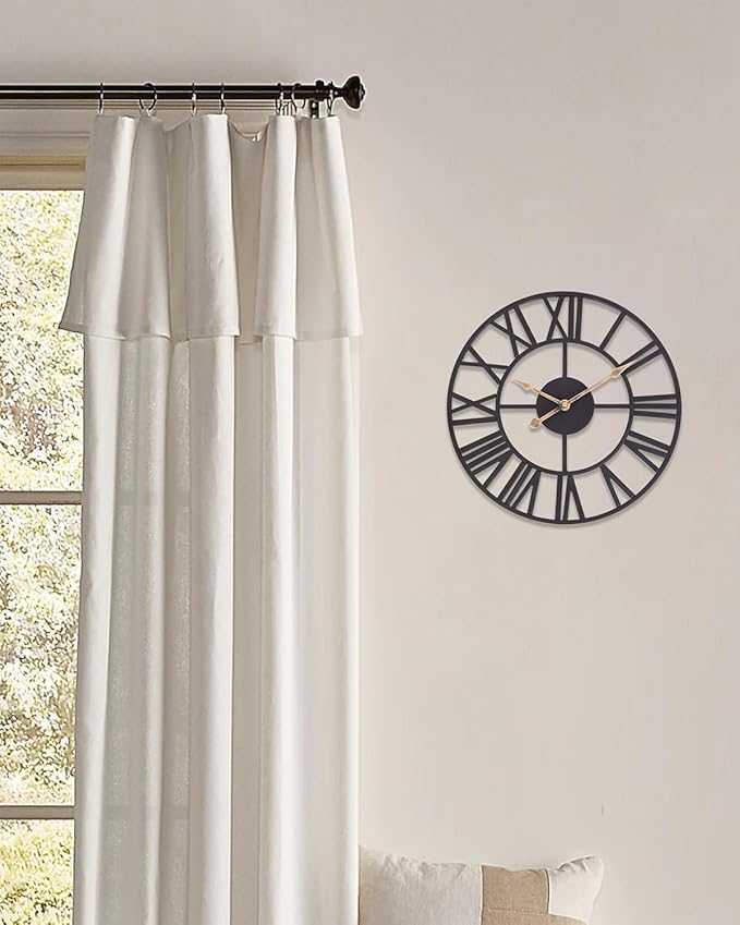 BEW Wall Clocks for Living Room Decor, Black Metal Skeleton Wall Clock Silent Battery Operated, Rustic European Industrial Farmhouse Decorative Wall Clocks for Kitchen, Bedroom, Dining Room-14 in