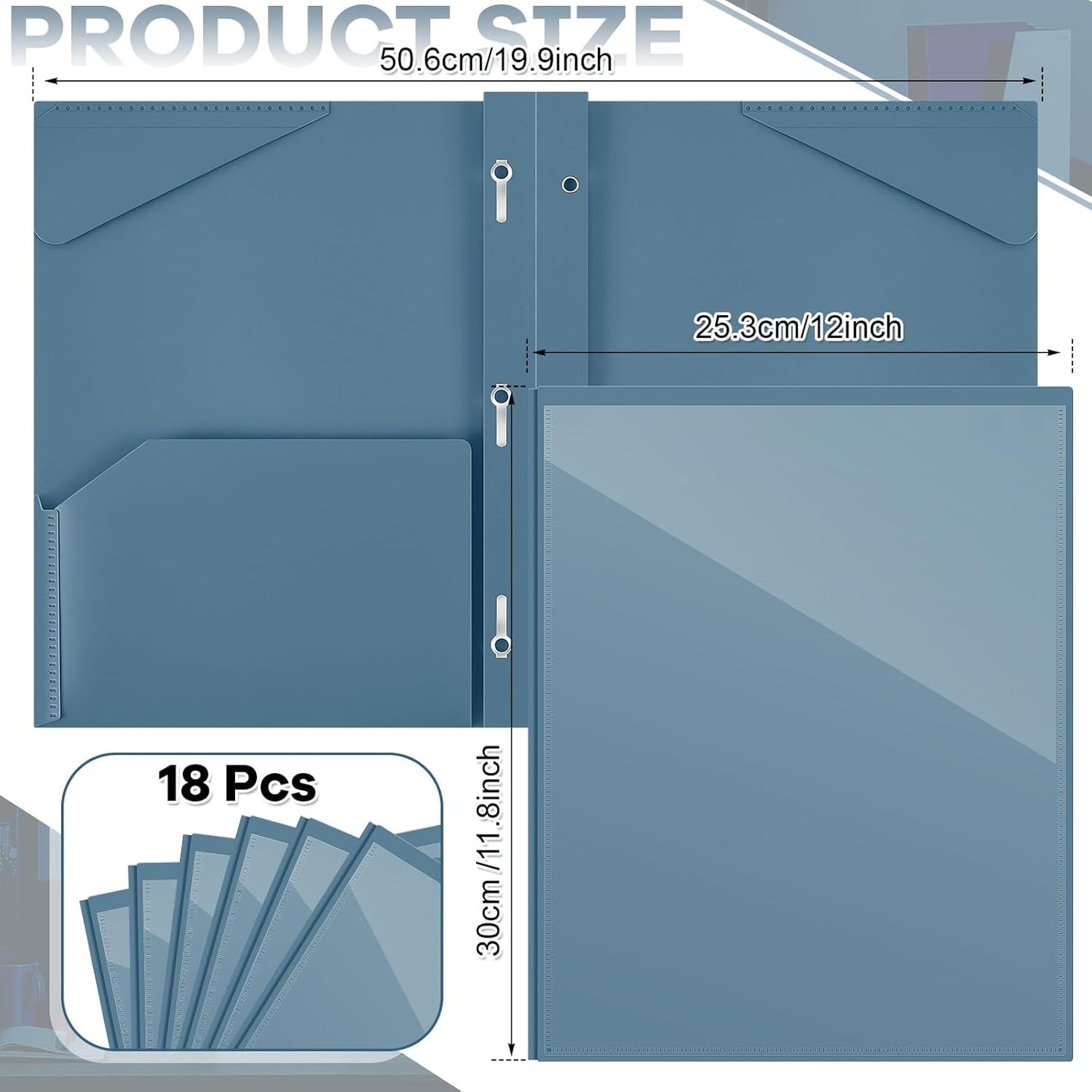 Henoyso 18 Pcs Plastic Folder with Clear Front Pocket and 3 Prong Plastic Folders with Card Slot Pocket Folders with Prongs for School Office (Navy Blue)