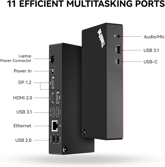 Thinkpad 40AY0090 Universal Hybrid USB-C with USB-A Docking Station for Lenovo Laptop, 3 External Displays, Comes with ITSPWR HDMI 4K Cable + DP Cable+ Cleaning Cloth