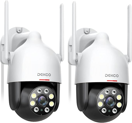 DEKCO 2Packs, 2K WiFi Outdoor Security Cameras Pan-Tilt 360° View, 3MP Surveillance Cameras with Motion Detection and Siren, 2-Way Audio, Full Color Night Vision, Waterproof