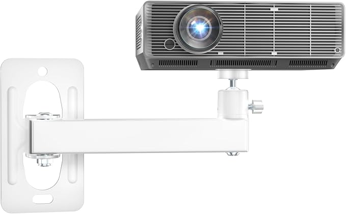 WALI Mini Porjector Wall Mount, Wall Projector Mount for 1/4" M4 M6 Screws, Fully Adjustable Projector Hanging Bracket Ceiling Mount Holder Holds up 4.4lbs, White (1330LM-PMWS)