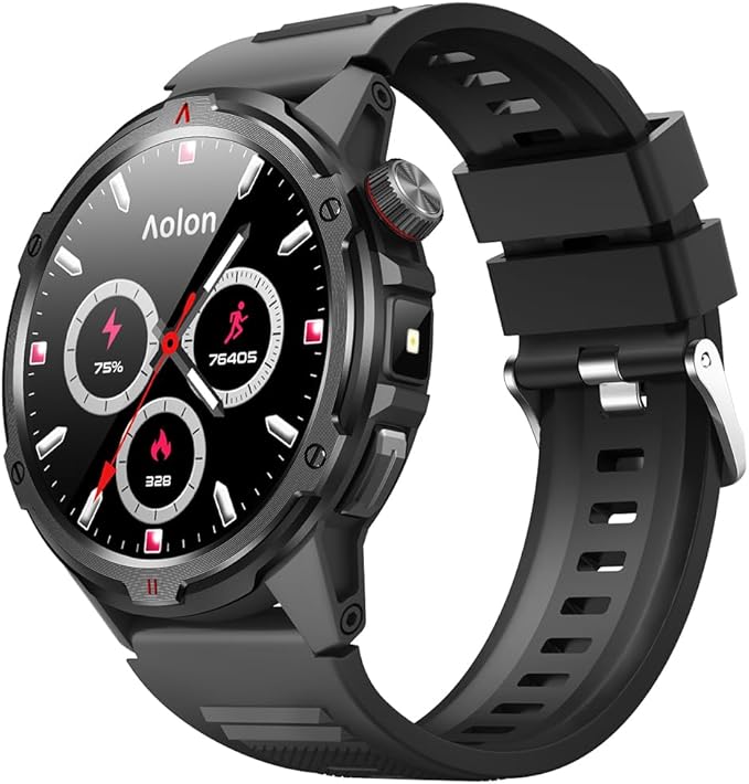 AOLON Smart Watch for Men (Answer/Make Call with 1.43'' AMOLED Display, IP68 Waterproof, 30+ Days Battery Life with100+Sport Modes Fitness Watch, Compass, Heart Rate, SPO₂ & Sleep Monitor（Black）