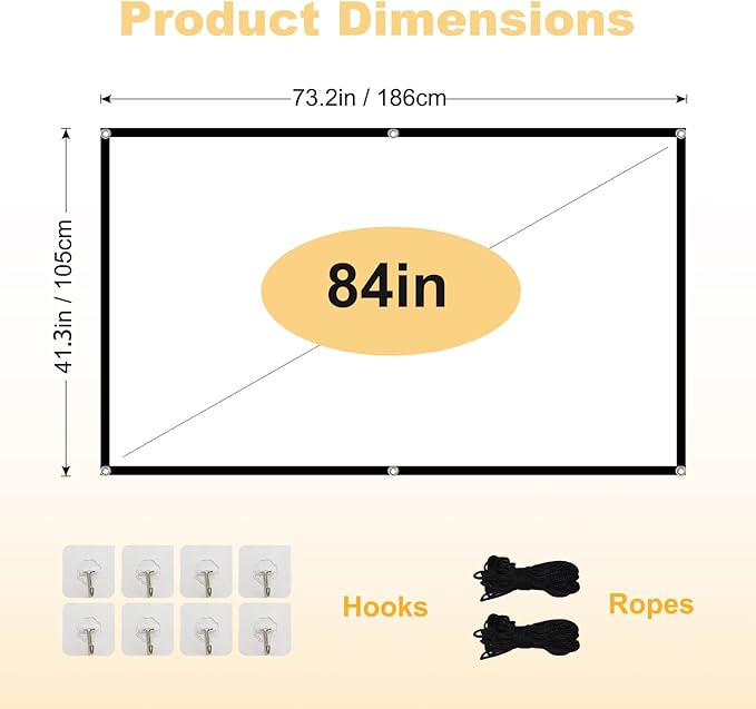 Foldable 84-inch Projector Screen,XINLEMY 4k 16:9 Anti-Crease Portable Washable Projector Backing Black Absorbs Light Movies Screens for Home Theater Backyard Indoor and Outdoor Camping