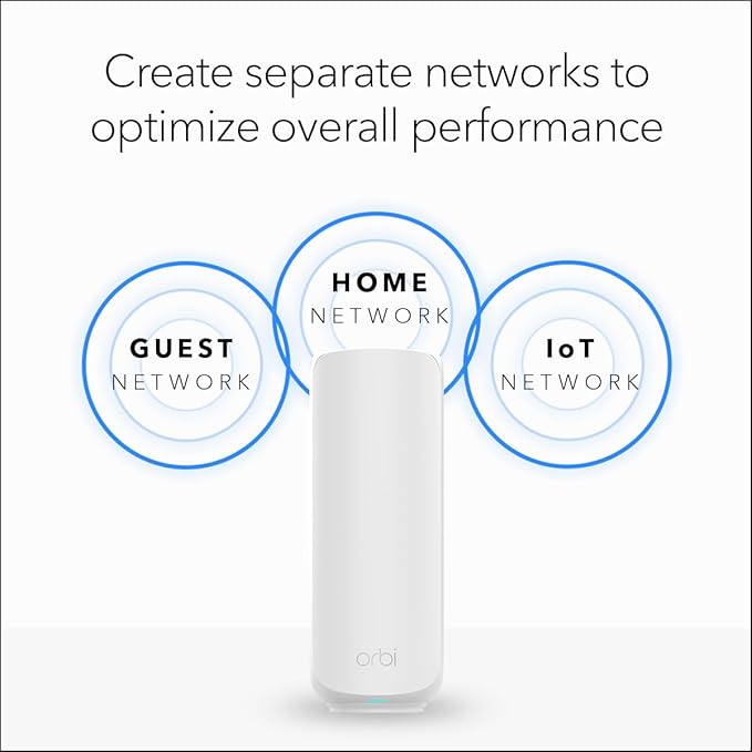 NETGEAR Orbi 370 Series Dual-Band WiFi 7 Mesh Network System for Home (RBE373) – Wireless Router + 2 Extenders, Security Features, 5 Gbps, Covers 6,000 sq.ft., 70 Devices, 2.5GB Internet Port, BE5000