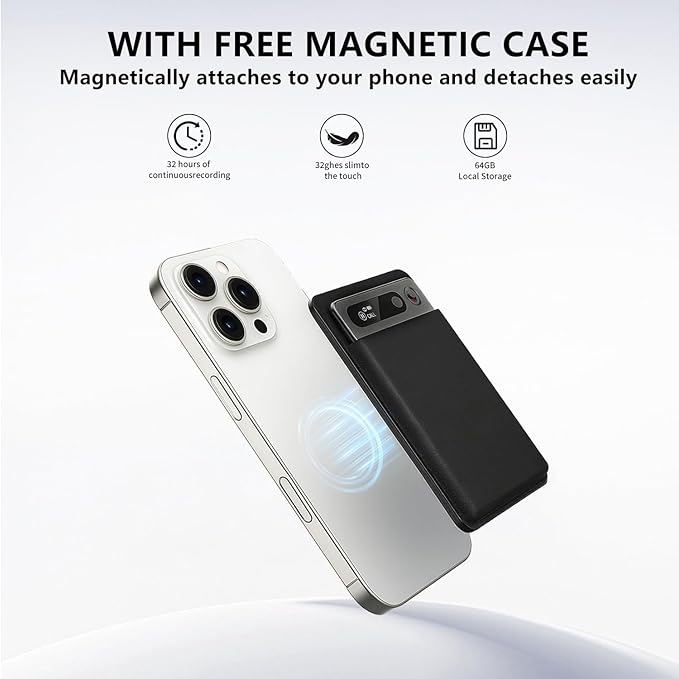 AI Voice Recorder, Transcription, Summary, Mind Map with AI Technology Support 128 Languages, 64GB Magnetic Case Audio Recorder for Lectures, Meetings, Calls