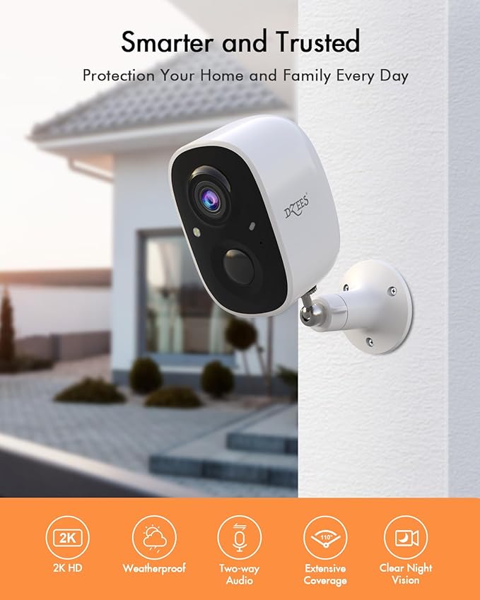 Dzees Solar Powered Security Cameras Wireless Outdoor WiFi, 2K Color Night Vision Outdoor Camera, Wireless Home Security Cameras System with Solar Panel, Spotlight/Alarm, AI Detection, 2-Way Talk