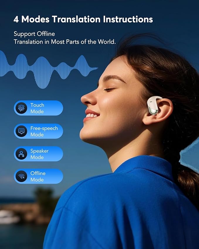 Open Ear Bone Conduction Headphones，AI Translation Earbuds Real Time, 3-in-1 Translator Earbuds 144 Languages & Accents, Audifonos Traductores Inglés Español,Touch Control Operate Fit Cycling Running