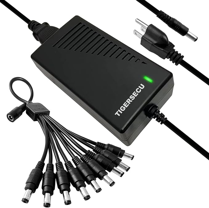 TIGERSECU Security Camera Power Adapter with 9-Way Power Splitter, 12V 5A 100V-240V 2.1x5.5mm Power Supply, Compatible with Lorex, Samsung, Q-See, Night Owl, Swann, Annke IP and BNC Cameras