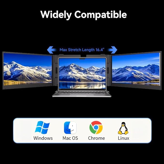 15.3" Laptop Screen Extender, 1200P FHD Ultra-Thin Triple Screen Laptop Monitor Extender, 100%sRGB Travel Portable Monitor for Laptops, Multi Screens Laptops Attachment Compatible with Windowss Mac