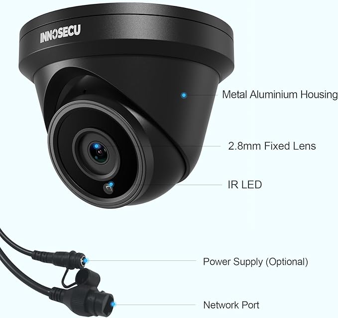 8MP 4K Turret PoE Camera, Surveillance IP Security Camera, Outdoor Waterproof IP67, Built-in Mic, 2.8mm Lens Wide Angle 110°, Face Detection, Human/Vehicle Detection, IND8BR93A-B (Black)