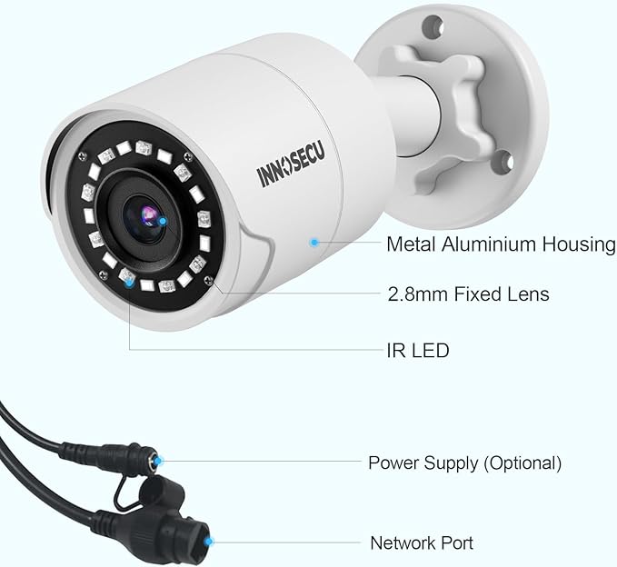IP PoE Camera 4MP, Outdoor Indoor Bullet Security Surveillance Camera, Waterproof IP6, Built-in Mic, 2.8mm Lens Wide Angle 110°, Motion Detection, Human/Vehicle Detection, INB4FR38F (White)