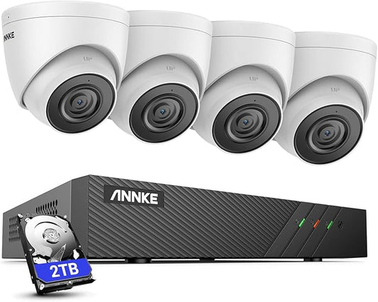 ANNKE H500 3K 5MP PoE Security Camera System with 8CH NVR, 4X 3K 5MP Outdoor IP Cams with 2.8MM Lens, AI Detection, 24/7 Audio Recording, Color Night Vision, IP67 Rated, Supports Alexa (2TB HDD)