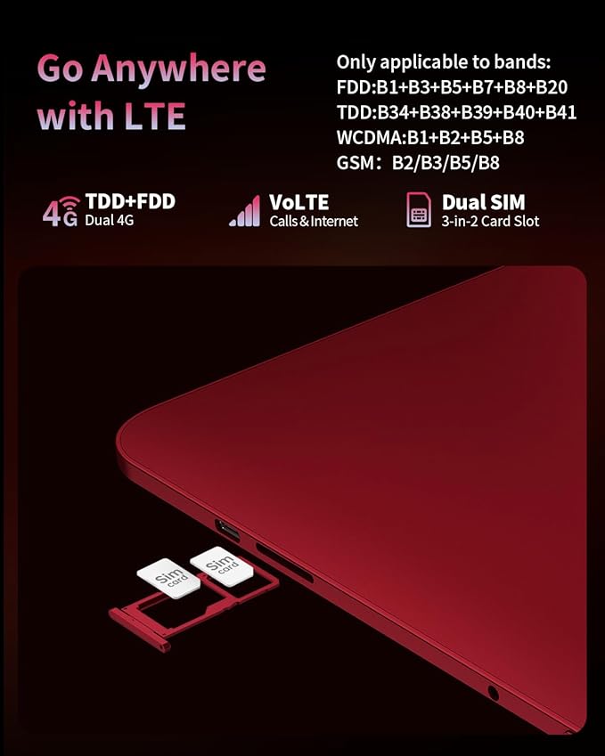 TECLAST T65PLUS 13.4-Inch Android 15 Tablet 2025, 120Hz Refresh Rate, 20GB RAM(8+12)+256GB Storage(1TB TF), 10000mAh/18W Fast Charge, Wi-Fi+4G LTE,Dual SIM,GPS,3.5mm Headphone Jack, Elegant Red