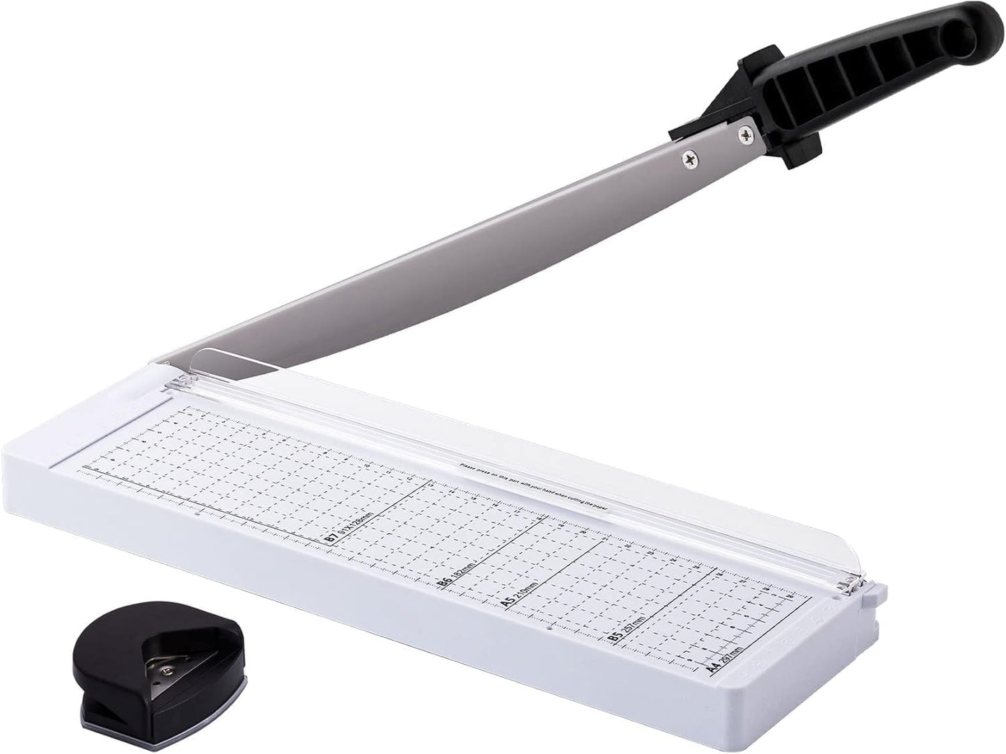 TIANSE Paper Trimmer 12â 8 to 12 Sheet Capacity Paper Cutter Guillotine with Safety Blade Lock Heavy Duty Plastic Base Paper Cutting Board for Home Office School White