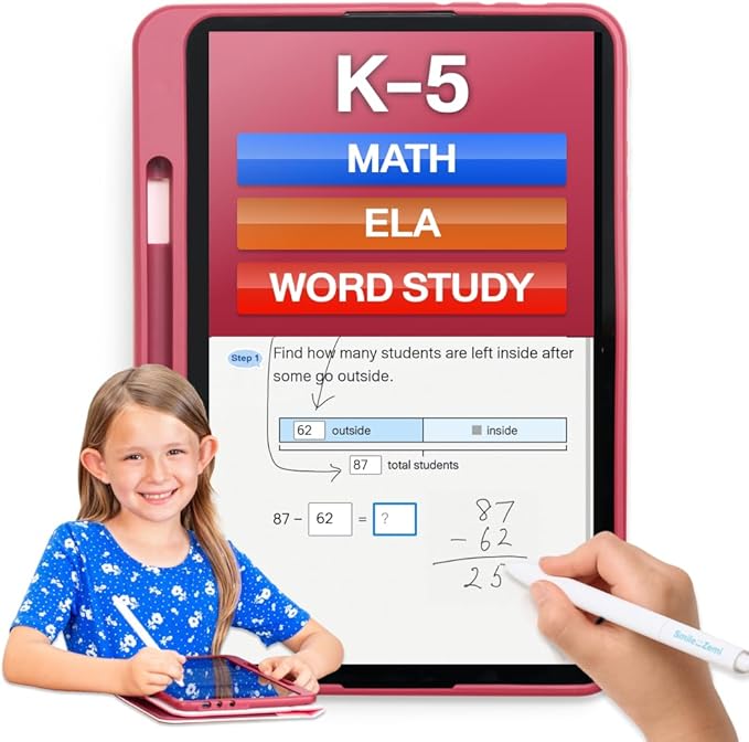 Dedicated Learning Tablet | Personalized Independent Study, Access All K–5 Lessons Math & ELA | No Browser, Games or Ads | 10.1” Display, Pen & Cover(Pink) | Subscription Required