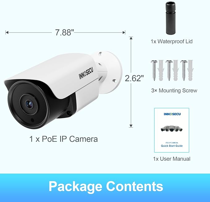 UltraHD 8MP Bullet PoE Camera, 4K Real-Time @30fps IP Security Camera, Built in Microphone, Human & Vehicle Detection, Outdoor Waterproof IP67, 2.8mm Lens with Wide Angle 110°, INB8VR37E