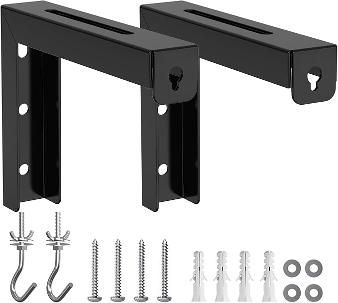 WALI Universal Projector Screen Ceiling Mount, Wall Hanging Mount L-Brackets, 6 inch Adjustable Extension with Hook Kit, Perfect Projector Screen Placement Hold up to 66 lbs (PSM001-B), Black