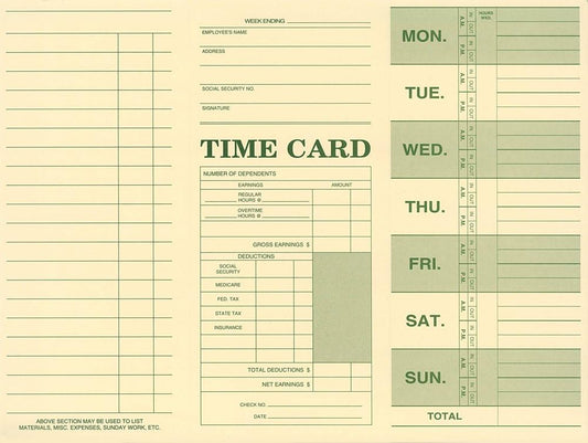 NextDayLabels - Employee Attendance Weekly Time Card (Pack of 50)