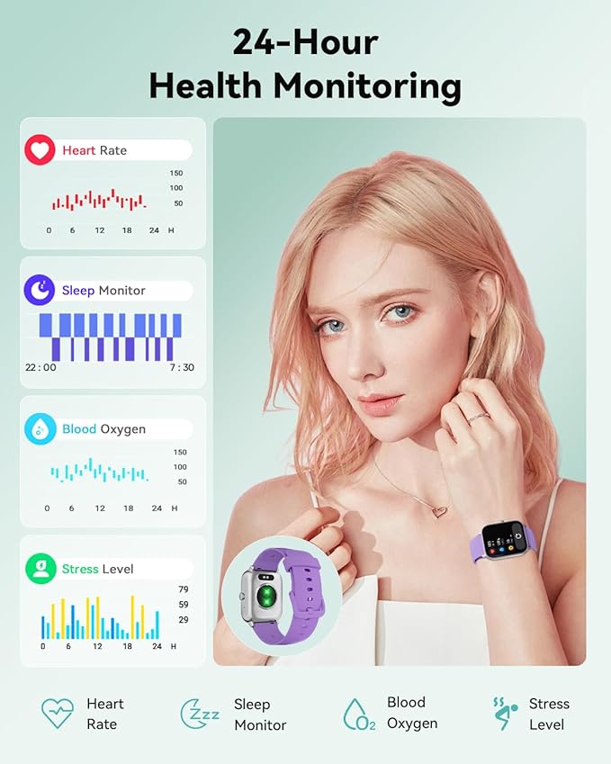Smart Watches for Women/Men, Smart Watch for Android Phones and iPhone Compatible, Alexa Built-in, 1.8" Fitness Watches for Women, IP68 Waterproof /Bluetooth Call, Heart Rate/Sleep Monitor, Purple
