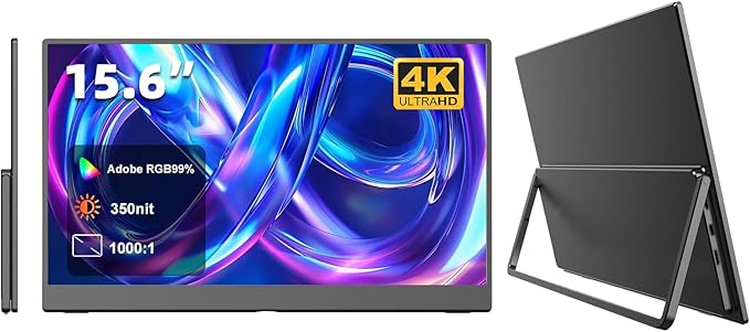 Portable Monitor, 4K UHD 15.6inch Lightweight Travel Monitor for Laptop Xbox PS5 MacBook, Ultra High Definition Laptop Screen Extender USB-C HDMI One-Click Connection