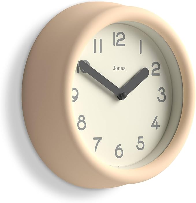 JONES CLOCKS® Fuze Wall Clock | Small Round Clock | Beige | Playful Modern Design with Soft sculptural Presence | Ideal for Kitchens Living Rooms Kid's bedrooms