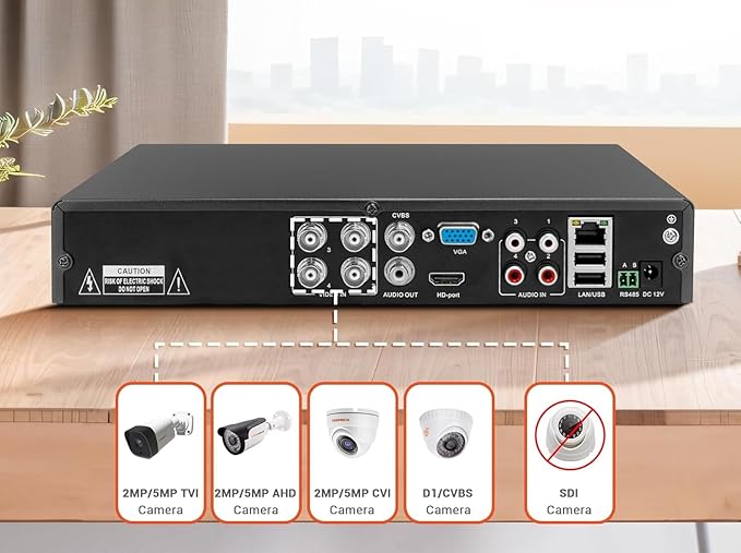 TIGERSECU Super HD 1080P 4 Channel DVR Security Recorder with 2TB Hard Drive, Hybrid 6-in-1 CCTV DVR Recorder Compatible with 2MP and 5MP TVI, AHD, CVI, Analog, RS485 PTZ and IP Cameras