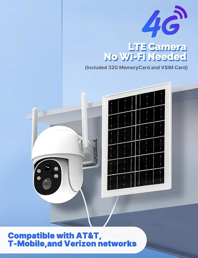 MOES 4G LTE Cellular Solar Security Camera, Lifetime Free Unlimited Data 2K Wireless Outdoor Surveillance, Color Night Vision, AI PIR Motion Sensor Detection, Built-in VSIM Card, 32GB Storage
