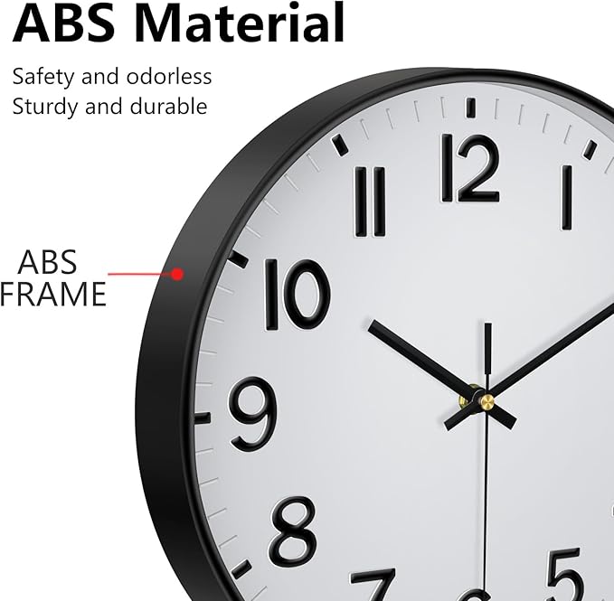 Modern Wall Clock, 10 Inch Digital Wall Clocks Battery Operated, Round Non Ticking Silent Analog Clock for Bedroom Living Room Kitchen Office Gym Classroom Decor,Black Battery Clock